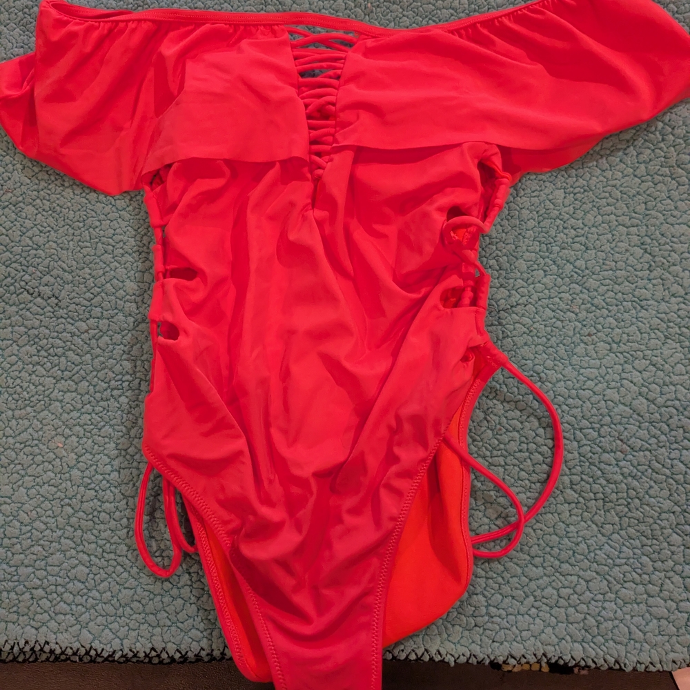 Off-Shoulder Coral Pink Swimsuit